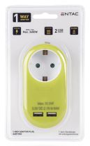 Entac Adaptateur prise + 2x USB-A lime