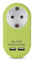 Entac Adaptateur prise + 2x USB-A lime