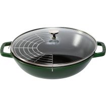 achat Skillet et Casseroles - Staub Wok 30 cm + couvercle Fonte, Basilic-gris 1004746