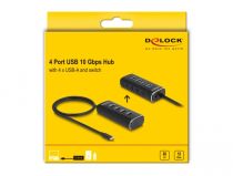 DELOCK Concentrador 4 portas USB 10GBps + conetor USB Tipo C 60cm