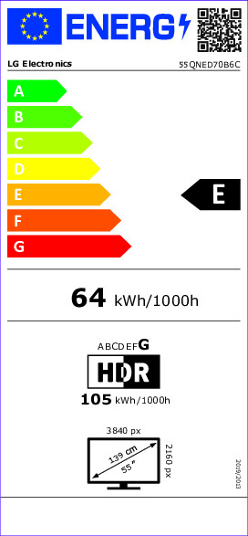 TV LG 55QNED70B6C.AEU 55´´ QNED MINILED PATAS LATERALES WIFI HDMI X3