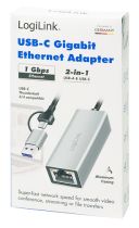 Adaptateur Logilink USB-C vers Gigabit Ethernet + USB 2-en-1
